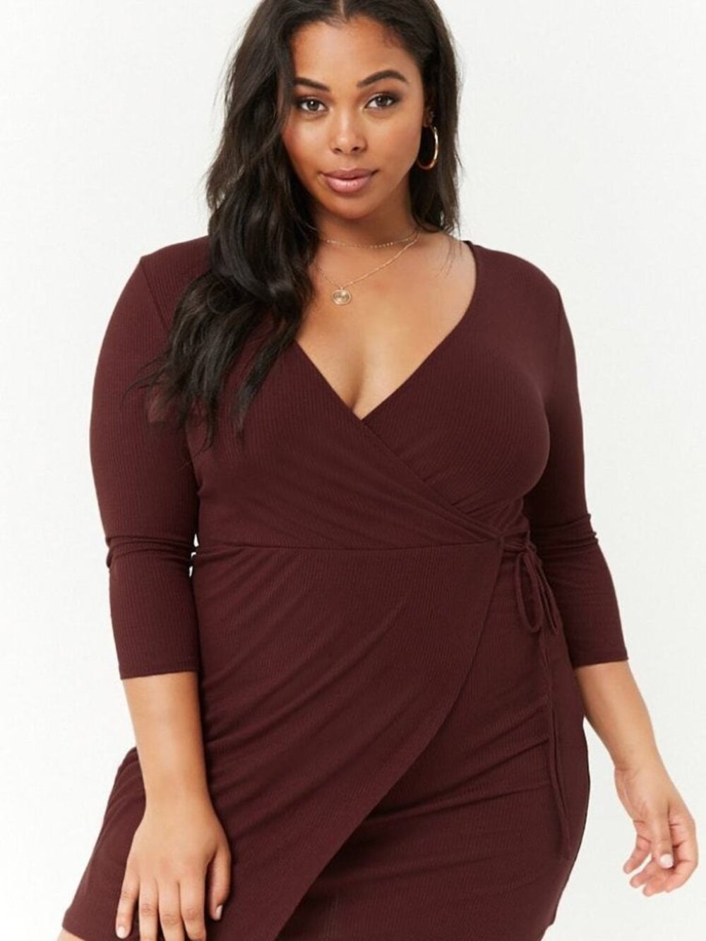 Forever 21 Plus Size Brown Ribbed Surplice Dress 2X